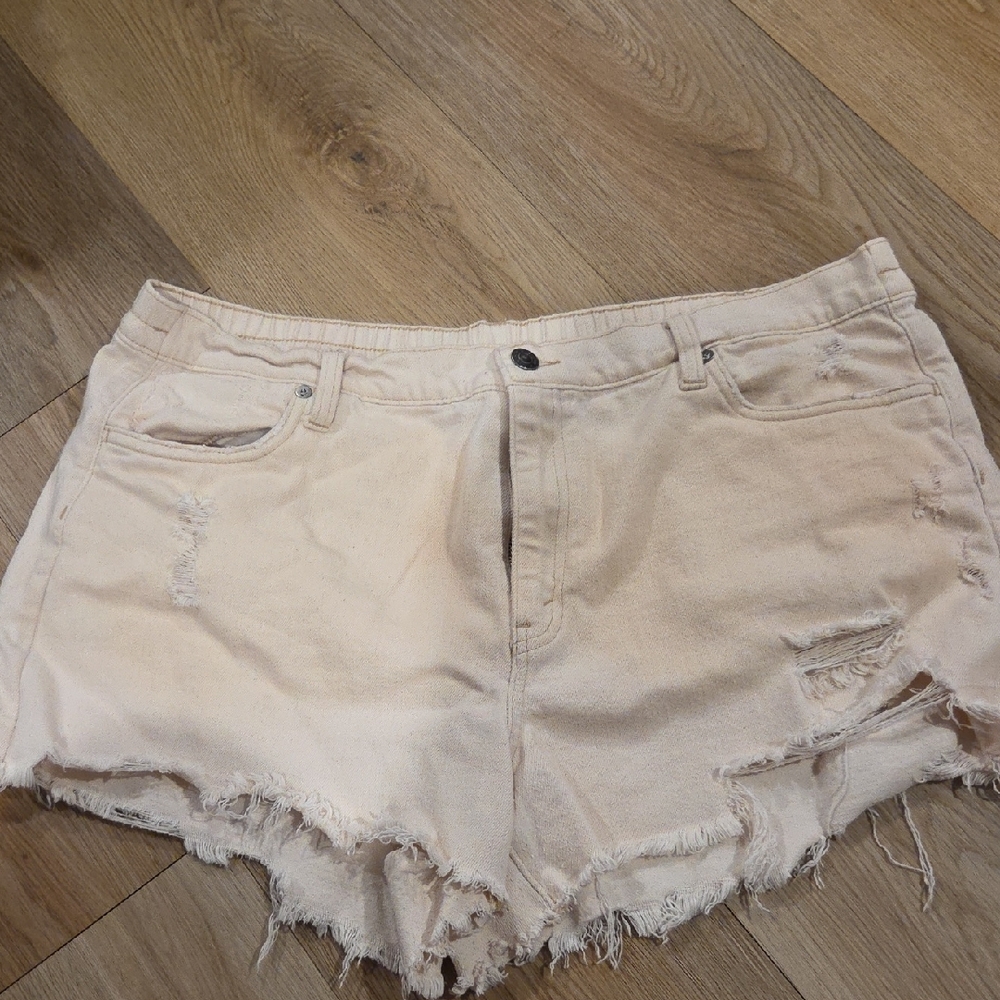 Aerie Light Tan Distressed Jean Shorts